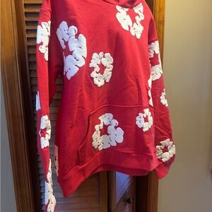 Vibrant Red Women's Hoodie with White Floral Accents